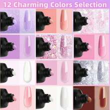 Poly Gel美甲套裝：滋潤配方自宅最簡易的美甲入門套裝,包含12種poly硬膠套裝,粉色裸色持久植物基底美甲指甲延長套裝,適合初學者、禮物贈送 - 彩色 - 查看 2