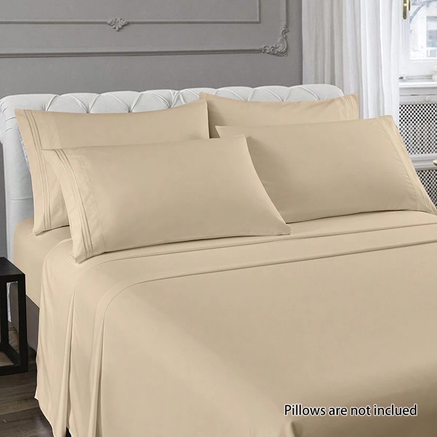 3/4入組純色床包套裝，柔軟舒適透氣繡花床品套裝，適用於臥室、客房（1枚平板床單+1枚床墊套+1/2個枕套，不含枕芯） - 銅色 - 查看 1