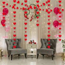 1件紅色愛心花吊繩情人節派對婚房裝飾懸掛用品情人節裝飾 - 3m - 查看 1
