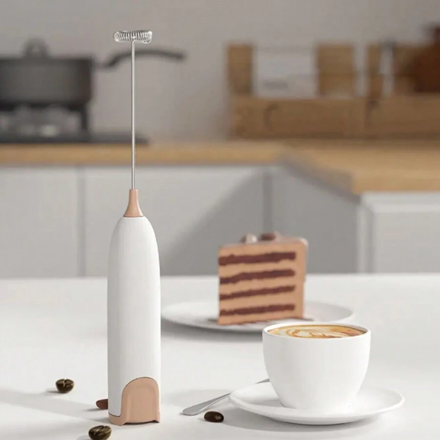 1 Pieza Mini Batidor De Leche Portátil, Batidor De Crema Para Hornear Doméstico, Mezclador Eléctrico Portátil Y Batidor De Huevos Inalámbrico - Blanco - Ver 1