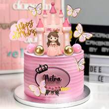 18 Piezas Decoración De Pastel De Princesa Para Pastel De Castillo, Encantadora Princesa Rosa, Adorno Para Pastel De Estrella De Castillo, Decoración De Pastel De Castillo Rosa Con Mariposas Y Pelotas Para Decoraciones De Fiesta De Cumpleaños Y Suministros De Princesa - Multicolor - Ver 5