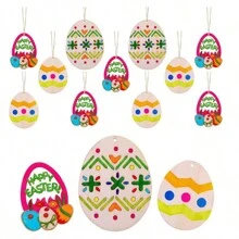 10pcs Paintable Wooden Easter Egg Ornaments (Includes Jute Rope & 6 Random Color Watercolor Pens), DIY Crafts Decoration, Suitable For Holiday Hunt Party, Painted Bunny Egg Wood Pendant
