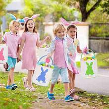 Easter Bunny Baskets, 4 Pack Canvas Easter Eggs Hunt Bag Rabbit Gifts Toys Bucket Tote - Multicolor - View 5