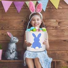 Easter Bunny Baskets, 4 Pack Canvas Easter Eggs Hunt Bag Rabbit Gifts Toys Bucket Tote - Multicolor - View 2