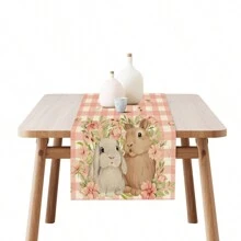 1 pièce Chemin de table en lin à motif de lapin de Pâques, fleur, rayure et carreau pour la décoration de table