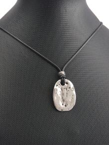 1條時尚串珠方形吊墜及天使翅膀吊墜項鍊,可調節蠟繩設計,男女適用,是朋友、兄弟姐妹、女孩的理想禮物 - 銀色 - 查看 1