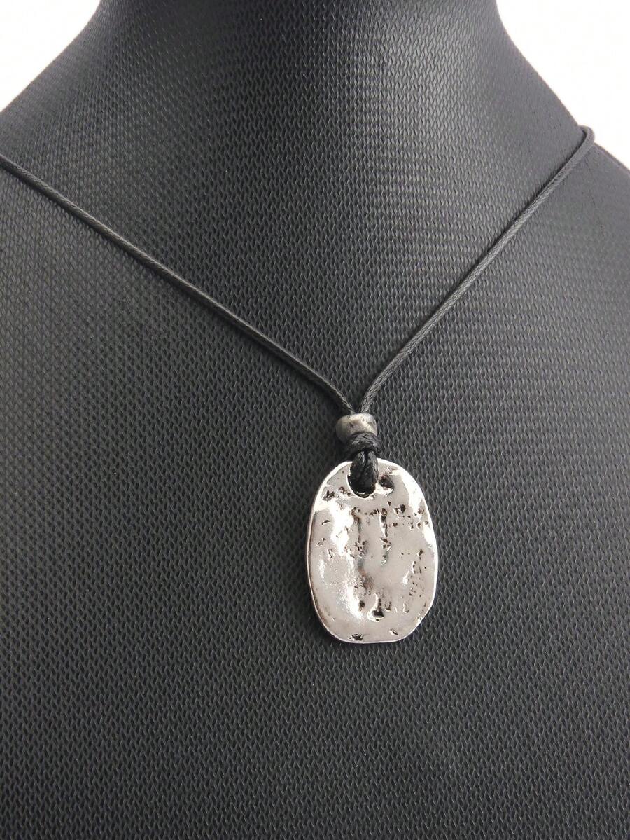 1條時尚串珠方形吊墜及天使翅膀吊墜項鍊,可調節蠟繩設計,男女適用,是朋友、兄弟姐妹、女孩的理想禮物 - 銀色 - 查看 1