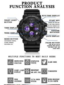 OLEVS. Đồng hồ đeo tay nam Quartz thể thao chống nước ngoài trời Electron LED kỹ thuật số hiển thị kép cho nam - màu đen - Xem 4