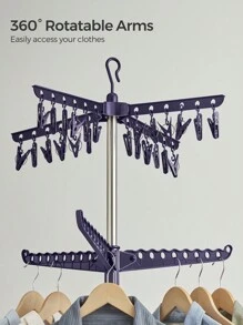 SONGMICS Clothes Airer, Clothes Drying Rack With 3 Rotatable Arms For Hangers, 4-Leg Indoor Folding Laundry Rack, Stainless Steel, For Clothes And Socks, 183 Cm High, Blue And Silver - Blue - View 7