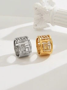 1pc 18K Gold Plated Gorgeous Style Stainless Steel Cubic Zirconia Ring Ladies Jewelry Wedding Party Dating Gift - G Type Ring - View 2