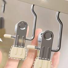 5pcs/Set Stainless Steel Clip Hanger With Double-Sided Adhesive & Hook For Home Storage, No Trace Metal Clothes Drying Clips - Multicolor - View 5