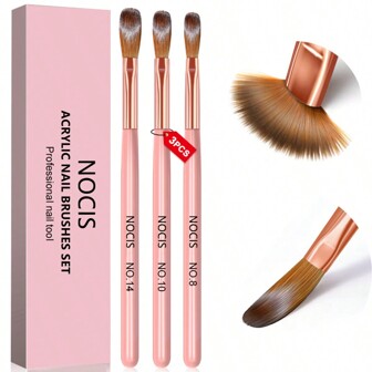 3PCS Acrylic Nail Brush Set - Size 8/10/14 Kolinsky Acrylic Nail Brushes For Acrylic Application Pink Handle Professional Acrylic Powder Brushes For Nails Extension & 3D Nail Carving