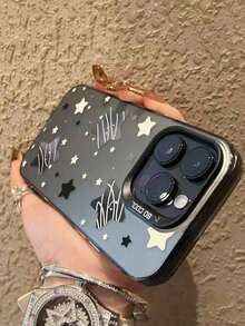 IMD材質、半透明黑色微笑圖案手機殼，手繪星辰，適用於iPhone 13/14 Pro Max和11/15 Pro Max，可在陽光下看到 - 彩色 - 查看 4