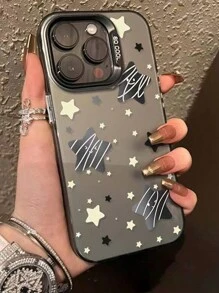 IMD材質、半透明黑色微笑圖案手機殼，手繪星辰，適用於iPhone 13/14 Pro Max和11/15 Pro Max，可在陽光下看到 - 彩色 - 查看 1