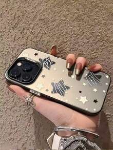 IMD材質、半透明黑色微笑圖案手機殼，手繪星辰，適用於iPhone 13/14 Pro Max和11/15 Pro Max，可在陽光下看到 - 彩色 - 查看 3