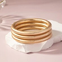 3 cái/bộ Vòng tay tối giản Polyresin thời trang dành cho nữ để trang trí hàng ngày - Vàng - Xem 13