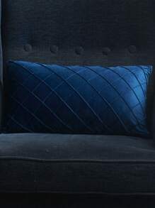 1pc Diamond Folded Dutch Velvet Checkered Pillowcase, Solid Color Geometric Soft And Colorfast Rectangle Pillow Cover - Navy Blue - View 6