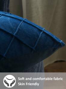 1pc Diamond Folded Dutch Velvet Checkered Pillowcase, Solid Color Geometric Soft And Colorfast Rectangle Pillow Cover - Navy Blue - View 3