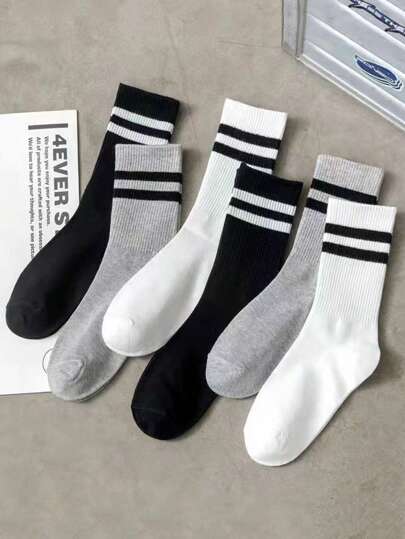 5 pares de calcetines deportivos y de calle de media pantorrilla, con rayas, respirables y de secado rápido para mujer (entrega aleatoria)