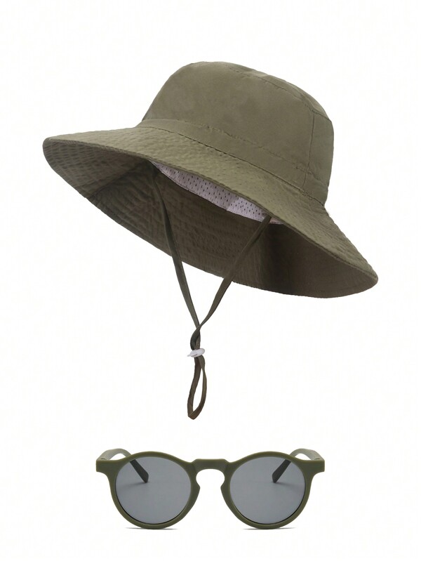 2PCs Baby Sun Hat With Glasses In One Set Quick-Drying Bucket Breathable Children's Sun Hat Baby Basin Hat Beach Sun-Ion Bucket Hat