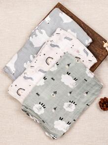 HappyFlute Rainbow&Sun Bear Pattern Muslin Bamboo Fiber Baby Wrap Swaddle Blanket 3 Packs Set 120*110cm With Oeko Certificate