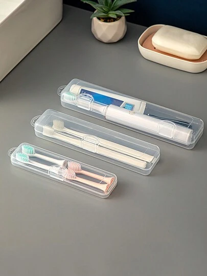 1入組 旅行便攜式透明牙刷盒,電動牙刷,透氣長盒翻轉收納盒