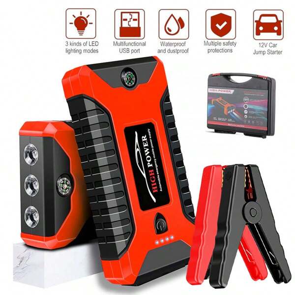 Starthilfe-Powerbank, 600A Spitzenstrom, 20000mAh, tragbarer Auto-Starthilfe für 6,0 l Benzin und 2,0 l andere Motoren, integrierte LED-Taschenlampe