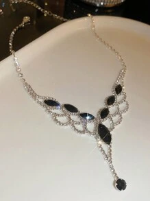 Andkiss 1set Diamond Inlaid V-Shape Tassel Earrings & Necklace - Multicolor - View 2