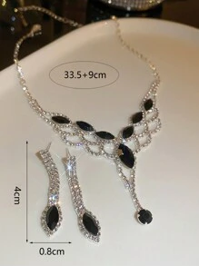 Andkiss 1set Diamond Inlaid V-Shape Tassel Earrings & Necklace - Multicolor - View 6