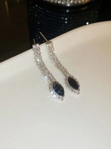 Andkiss 1set Diamond Inlaid V-Shape Tassel Earrings & Necklace - Multicolor - View 4