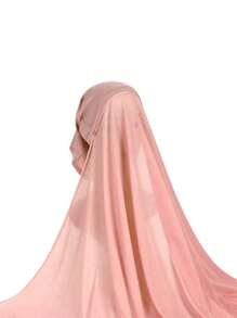 Girls' Coral Pink & Orange Hat & Scarf Combo, Ideal For Ramandan Prayers, Chiffon Shawl, Suitable For Spring, Summer And Autumn, Light Color - Coral Pink - View 2