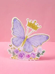 Set de 6 piezas de decoraciones de fiesta con diseño original de mariposas rosas y moradas, adecuadas para fiestas de cumpleaños de niñas con tema rosa, baby shower, bodas, fiestas familiares, decoración de fondo para la sala de fiestas - Multicolor - Ver 5