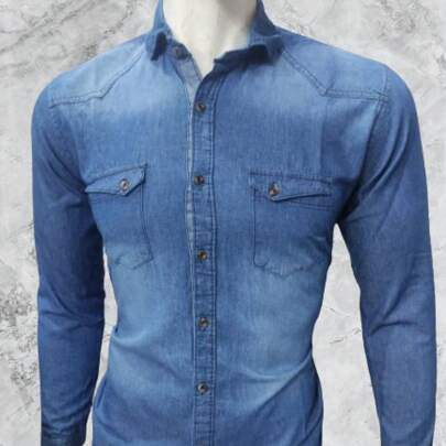 camisa de mezclilla liza, corte Slim