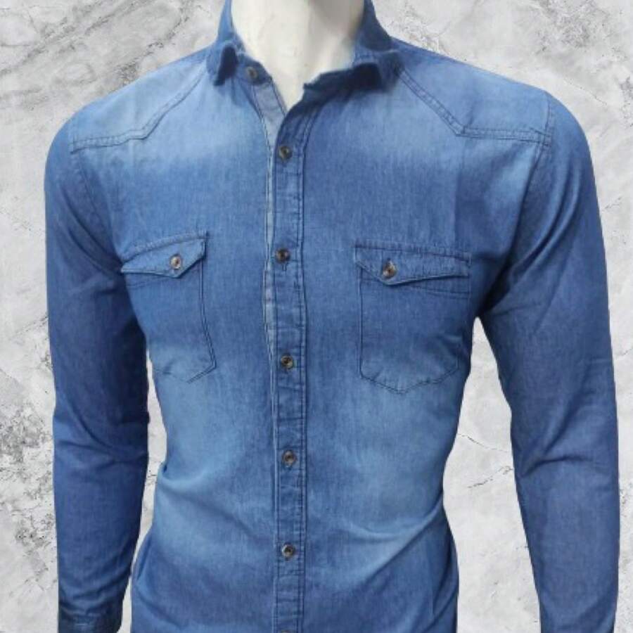 camisa de mezclilla liza, corte Slim - Celeste - Ver 1