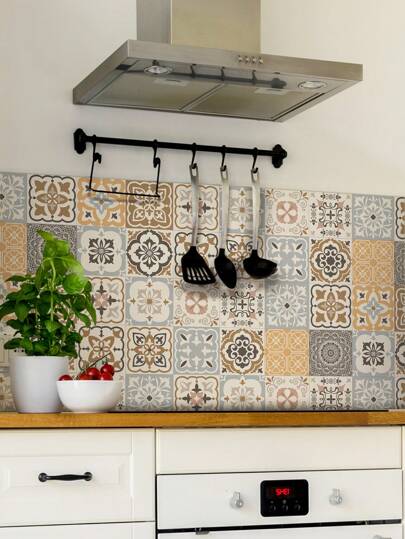 SUPSTICKER 摩洛哥风格彩色厨房瓷砖贴纸自粘防水加厚防潮即撕即贴家居装饰贴纸，三种尺寸可选：11.81 * 47.24、11.81 * 94.49、11.81 * 141.73 英寸，贴纸、墙贴花、乙烯基贴花用于家居装饰，春季装饰品让您的家焕然一新，拉玛装饰贴纸礼物生日毕业厨房装饰