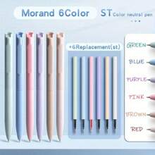 6pcs/Set Colorful Gel Pens And 6pcs Refills - Blue and White - View 1