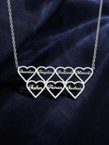 1 pieza Collar personalizado con corazón con nombre de familia, se puede personalizar con 1-10 corazones con nombres de miembros de la familia, adecuado como regalo para el Día de la Madre, San Valentín, Graduación, Día de la Familia, Boda para mamá, novia, hermana, amiga - Plateado - Ver 5
