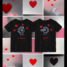 Playeras dúo para parejas san Valentín diseño de tuerca y tornillo amor y amistad - Negro - Ver 2