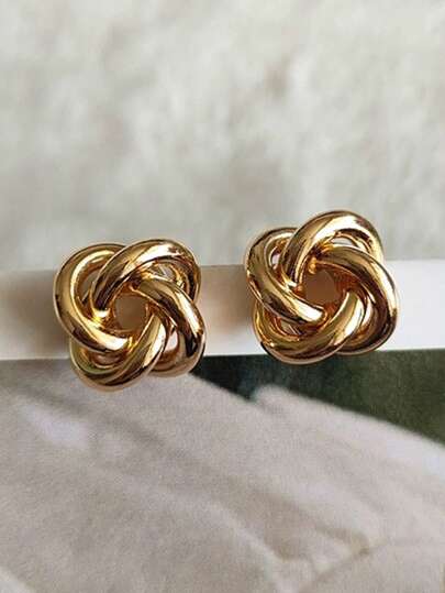 1pair Metallic Classic Minimalist Twisted Geometric Stud Earrings