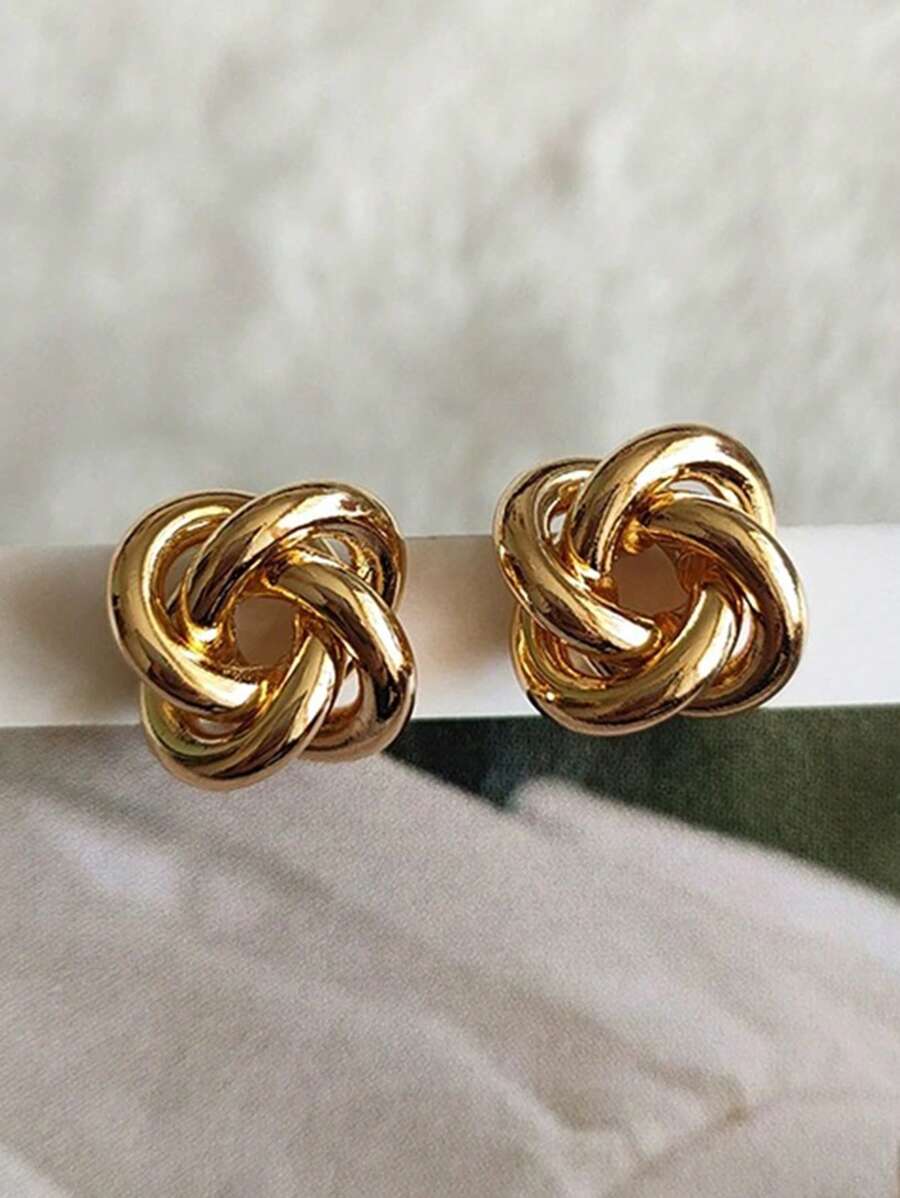 1pair Metallic Classic Minimalist Twisted Geometric Stud Earrings