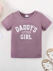 Young Girls' Summer Letter Printed Short Sleeve T-Shirt With Pocket And Shorts 2pcs Outfits