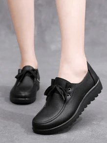 Giày Công Sở Nữ Chống Trơn Trượt Đế Mềm, Giày Chống Nước, Giày Da Màu Đen Thoải Mái Đi Làm - màu đen - Xem 4
