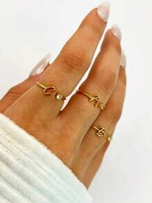 1 pieza Anillo con inicial de la A a la Z de moda para mujer, color dorado, de acero inoxidable, ajustable, joyería de boda, regalo