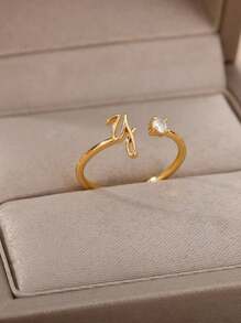 1 pieza Anillo con inicial de la A a la Z de moda para mujer, color dorado, de acero inoxidable, ajustable, joyería de boda, regalo