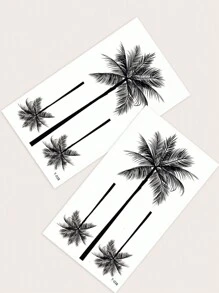 STARTTOOS 2pcs Black Abstract Palm Tree Pattern Temporary Tattoo Sticker For Finger, Wrist, Ear, And Body - Black - View 7