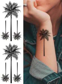 STARTTOOS 2pcs Black Abstract Palm Tree Pattern Temporary Tattoo Sticker For Finger, Wrist, Ear, And Body - Black - View 2