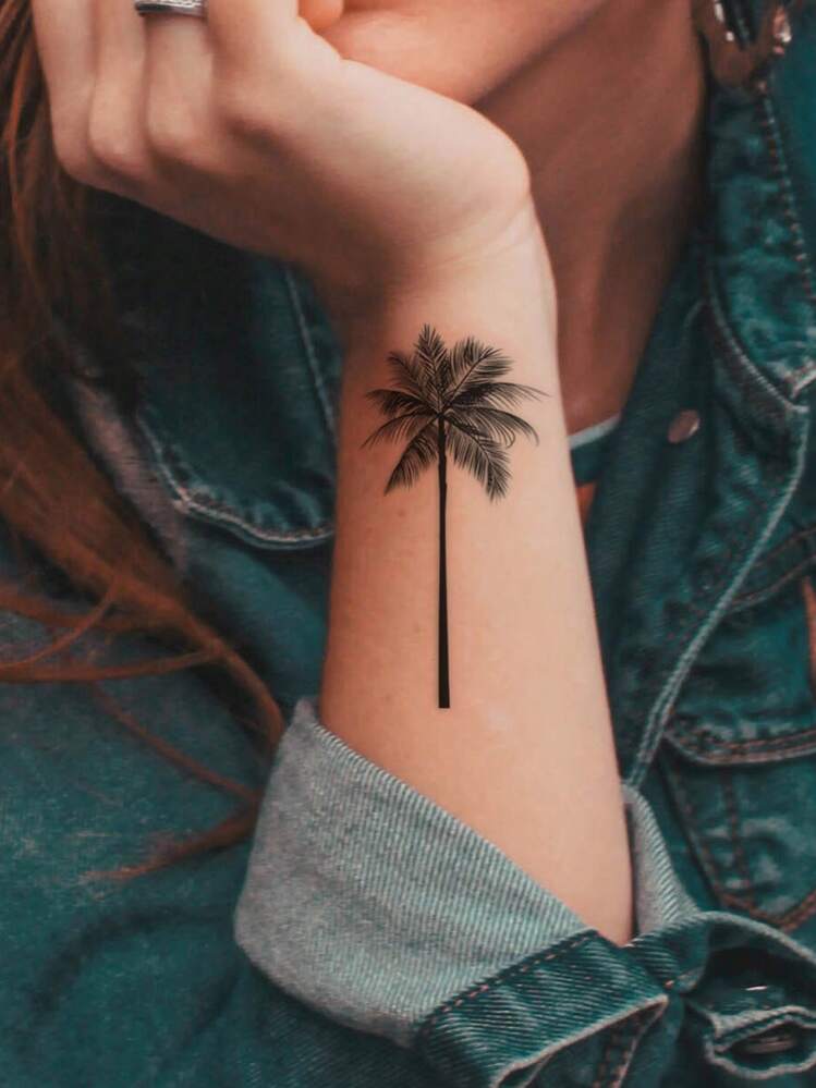 STARTTOOS 2入組黑色抽象棕櫚樹紋身貼紙,適用於手指、手腕、耳朵和身體 - 黑色 - 查看 4