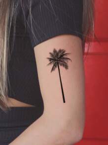 STARTTOOS 2pcs Black Abstract Palm Tree Pattern Temporary Tattoo Sticker For Finger, Wrist, Ear, And Body - Black - View 6