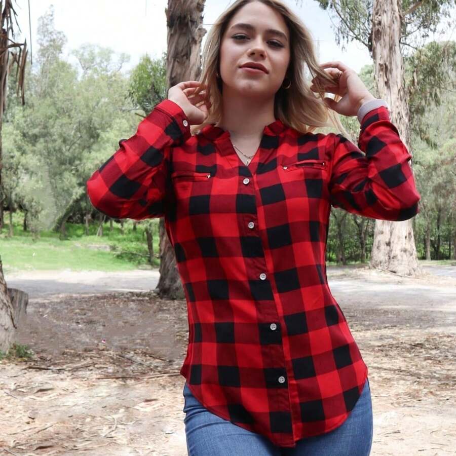 blusa cuadros - Rojo y negro - Ver 1