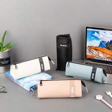 1pc Triangle Middle School Style Stationery Box With Large Capacity, Vintage Pencil Case With Waterproof Lining For Girls - Multicolor - View 6